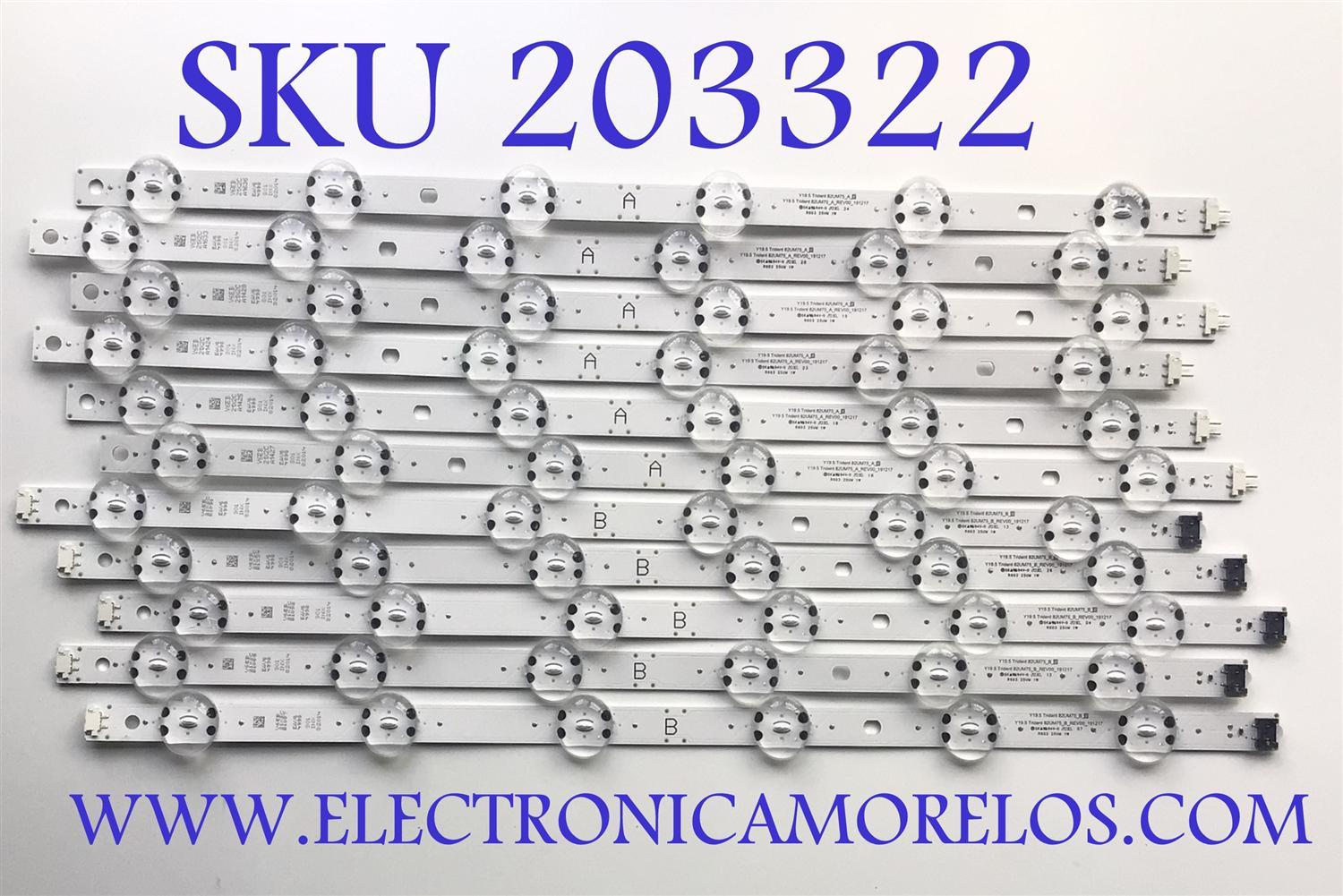 KIT DE LED'S PARA TV LG ((INCOMPLETO SOLO 11 PIEZAS)) / NUMERO DE PARTE EAV64998801 / EAV64998901 / Y19.5 Trident 82UM75_A_S / Y19.5 Trident 82UM75_B_S / PANEL'S HC820DQF / MODELO 82UN857570PUC / NOTA IMPORTANTE:KIT CONSTA DE 12 PIEZAS EN TOTAL